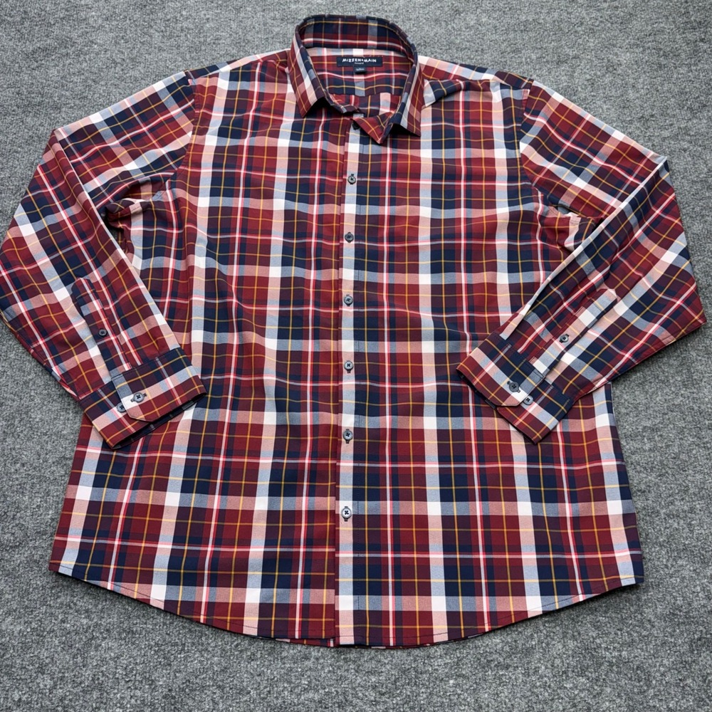 Mizzen+Main Leeward Men XL Classic Fit Red Plaid Performance Dress Shirt Stretch - Picture 1 of 9